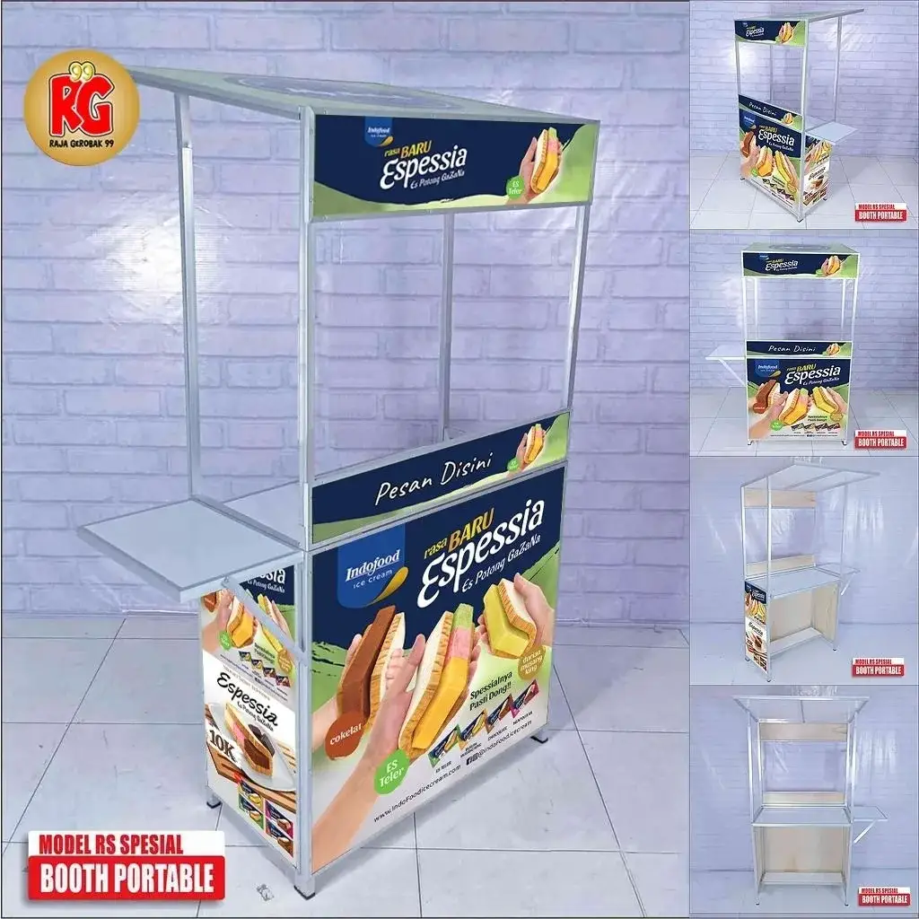 Booth portable RS atap Spesial gerobak lipat meja lipat jualan raja gerobak 99 gresik surabaya (RSAS)