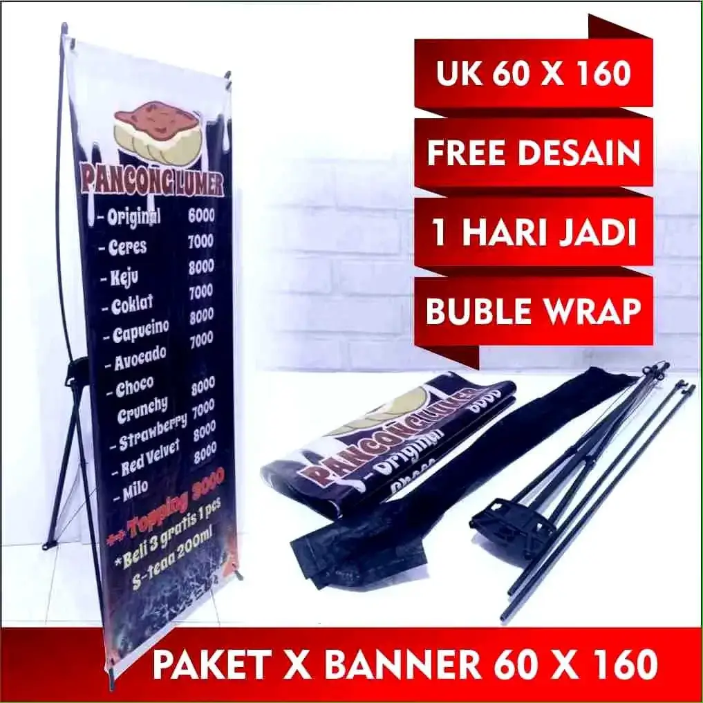 RANGKA X BANNER 60 X 160 CM FREE DESAIN RAJA GEROBAK GRESIK