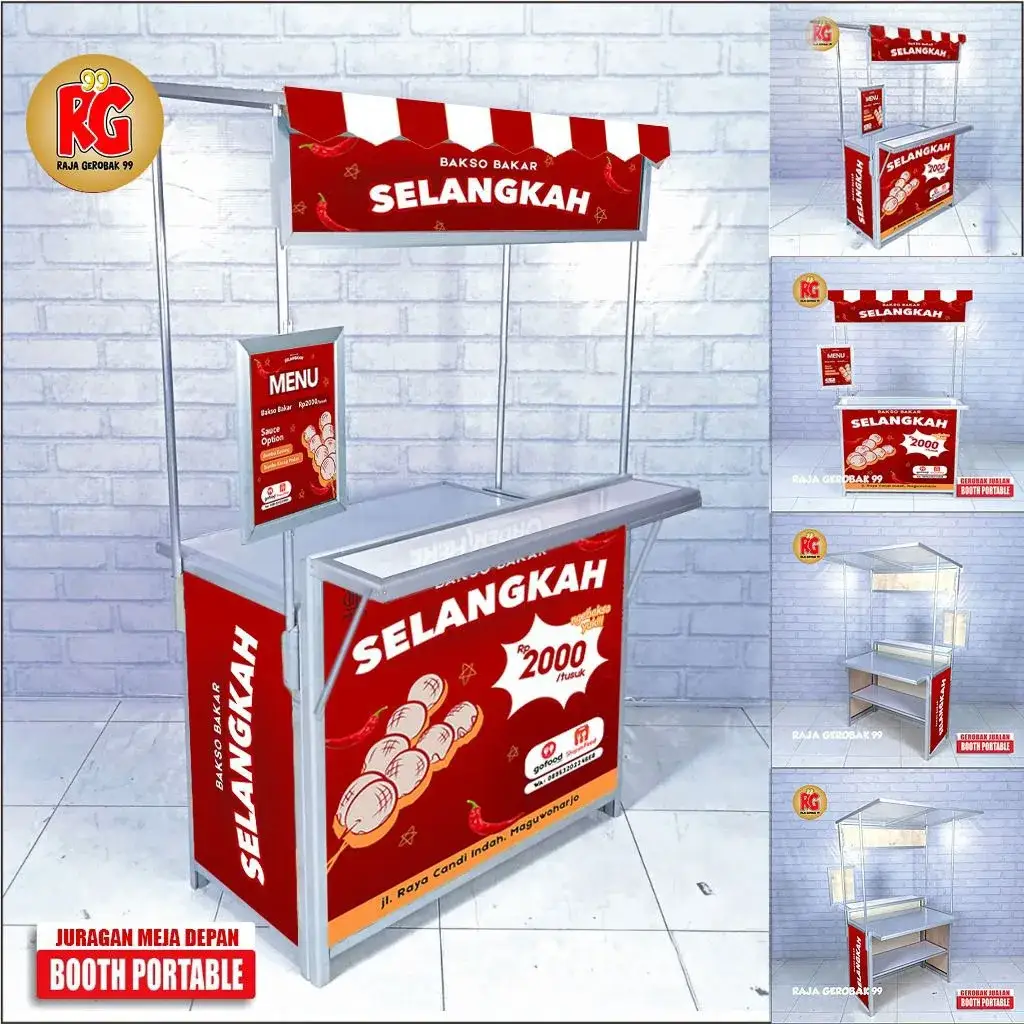 Booth portable gerobak lipat meja depan display jualan bisa dilipat raja gerobak 99 gresik surabaya (MDMD)